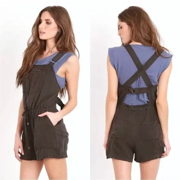 Free People Black Basically Backless Shortalls Overalls Shorts XS rare - Picture 4 of 8
